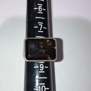 Rectangular Sterling Silver Ganz Ring with Smoky Quartz Gem